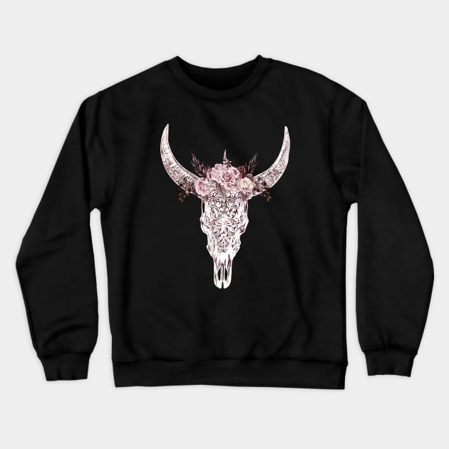 Cow skull floral 4 Crewneck Sweatshirt by Collagedream